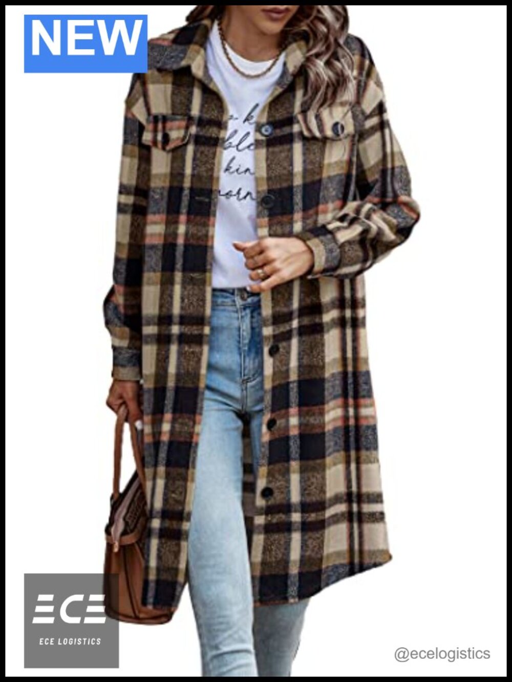 Women Plaid Button Down Shacket Flannel Oversized Shirt Jacket